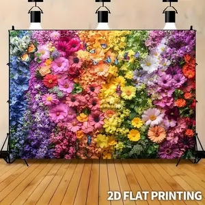 1PC,2D Flat Rainbow Flower & Butterfly Backdrop, Dual - use for Photography & Decoration, with Multi - colored Flower and Butterfly Pattern, Suitable for Photography Studios and Home Parties,