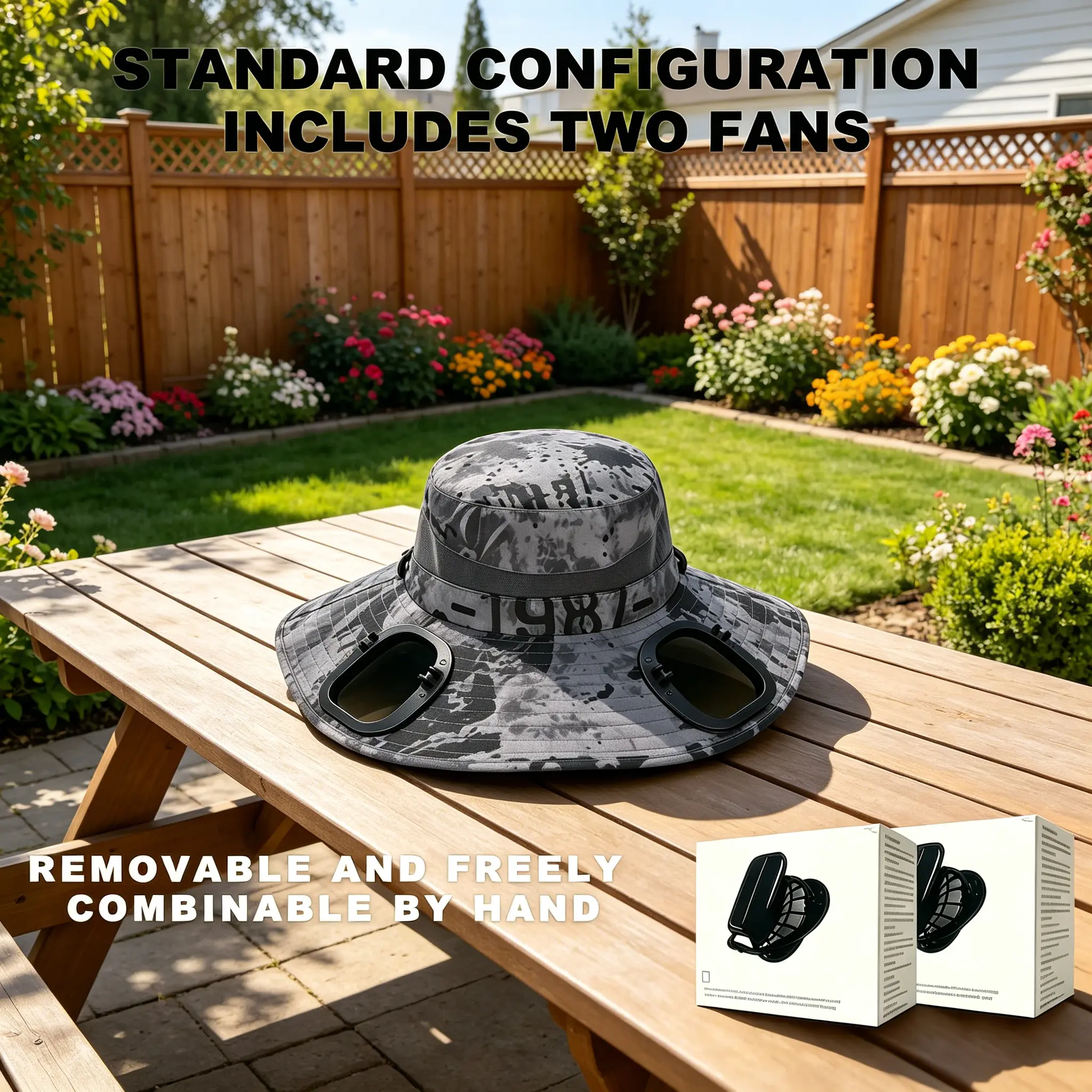 Dual Fan Cooling Hat for Men & Women, UPF 50+ Wide Brim Sun Protection Hat, USB Rechargeable Cooling Fan Sun Hat, Waterproof & Breathable UV Protection Bucket Hat for Fishing, Camping, Gardening, Hiking, Beach, Travel & Outdoor Work