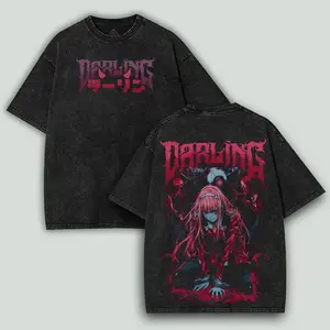 Gothic Retro Heavy Zero Two Unisex couple T-shirt - Darling in the Franxx Tshirt Wash – Oversize Unisex Cotton Double Printed Gift For Anime Fan
