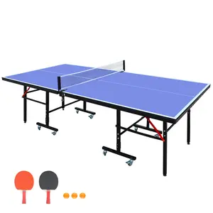 8ft Mid-Size Foldable Portable Table Tennis Set, Indoor Game Table with Net, 2 Ping Pong Paddles and 3 Balls