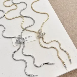 Long Cuban magnetic Saturn tie knot necklace women's new high-end temperament sweater chain