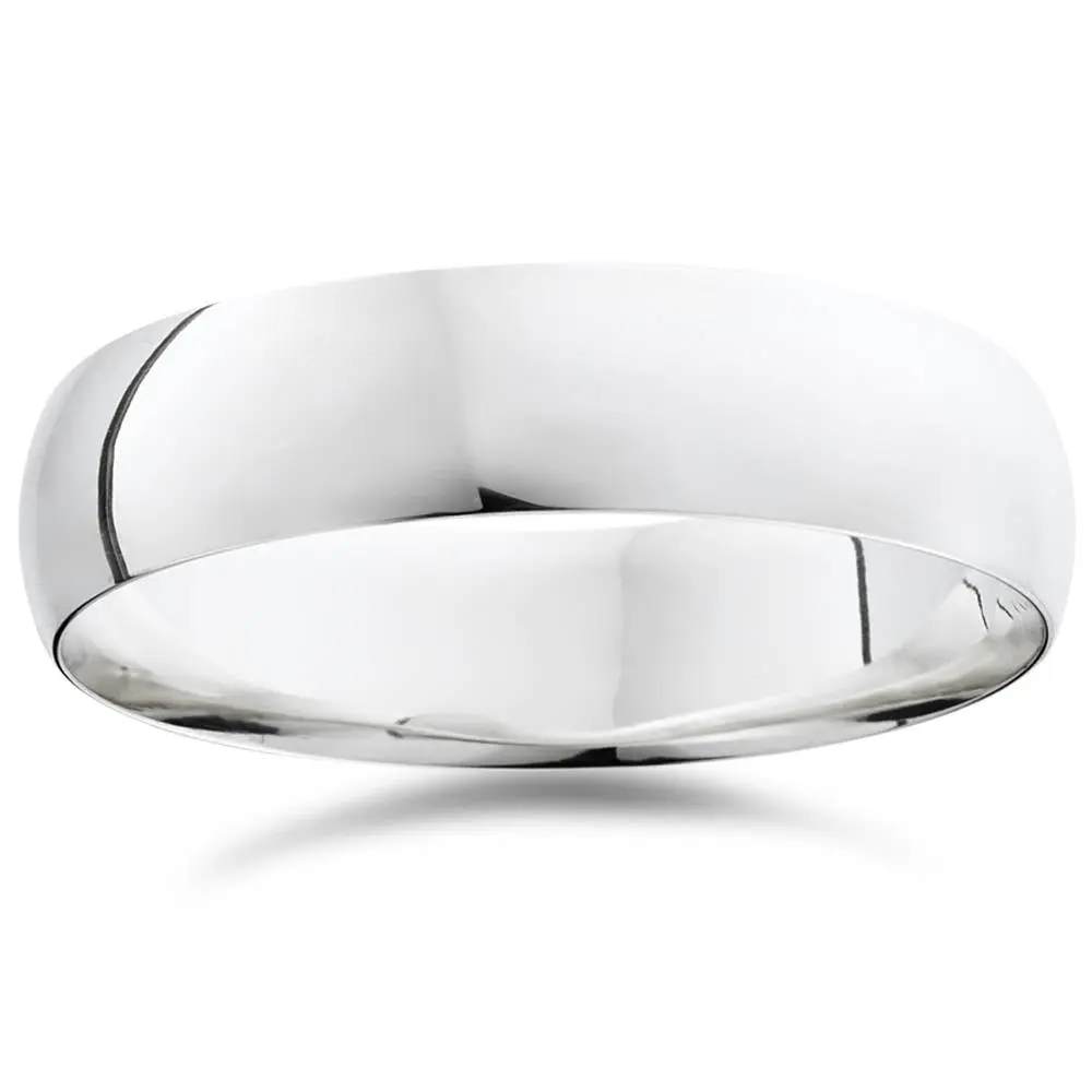 6mm Wide High Polished Wedding Band 950 Platinum Plain Dome Ring 6mm Wide High Polished Wedding Band 950 Platinum Plain Dome Ring