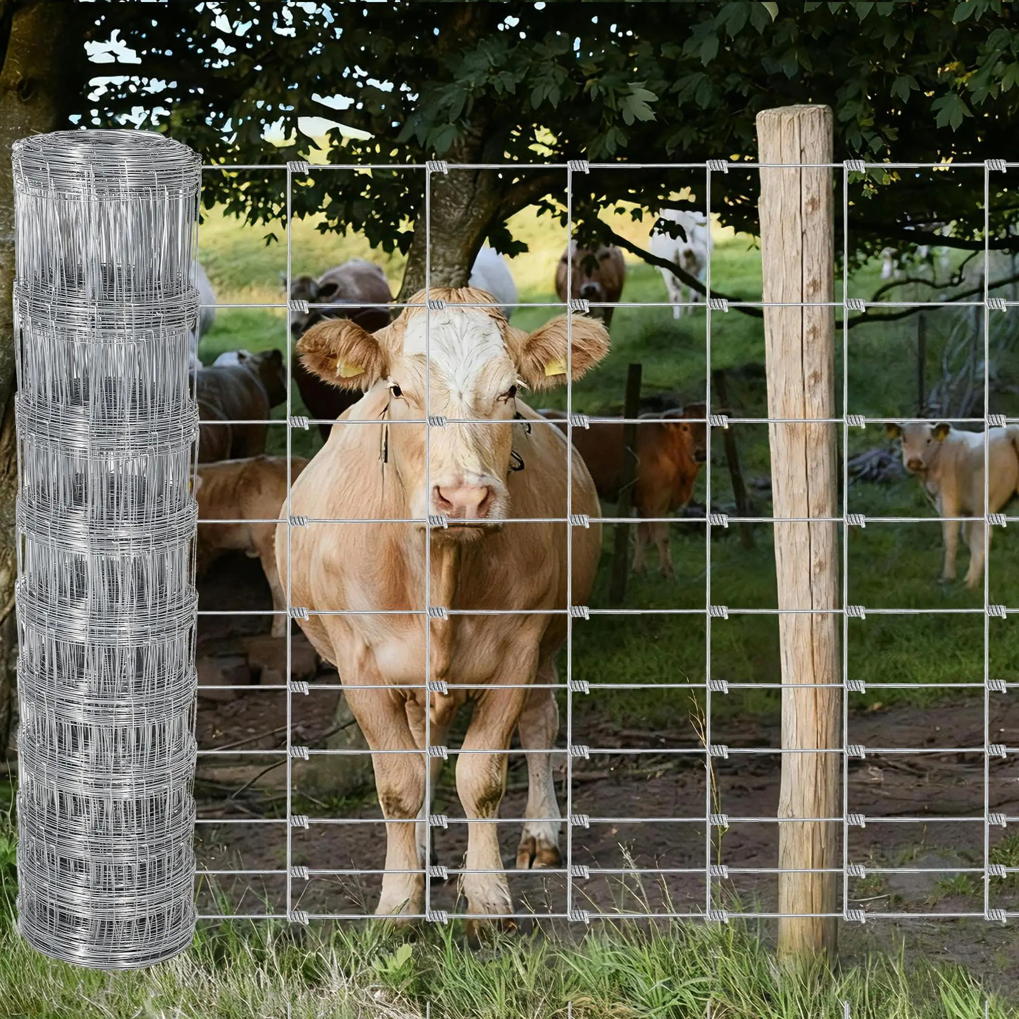 GARVEE Livestock Fence, 5Ft x 328Ft Galvanized Wire Fencing, Cattle Farm Fence, Deer Fences, Heavy Zinc Goat Fences for Goat Deer Yard Livestock Protection