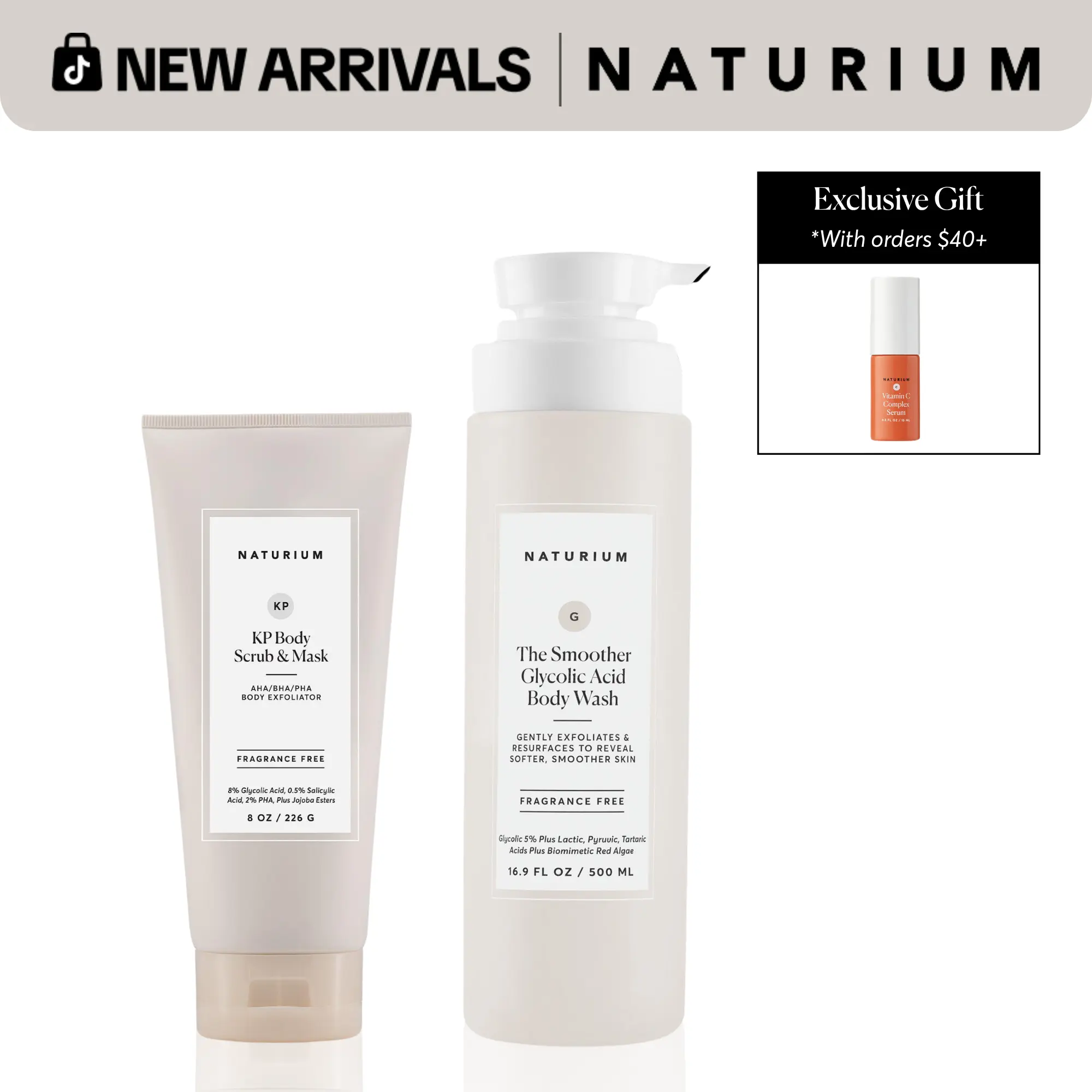 Naturium The Exfoliating Body Bundle - KP Body Scrub & Mask and The Smoother Glycolic Acid Body Wash
