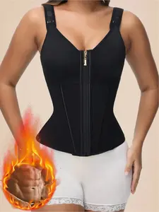 1 piece faja body shaping garment Shapewear compression vest waist trainer workout top with zipper waistband flat belly slimming corset