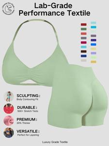 Women's Two-Piece Set, Solid Color Halter Top & High Waist Shorts, Sports Activewear Set, Sporty Breathable Quick-Dry for Yoga Gym Workout Running