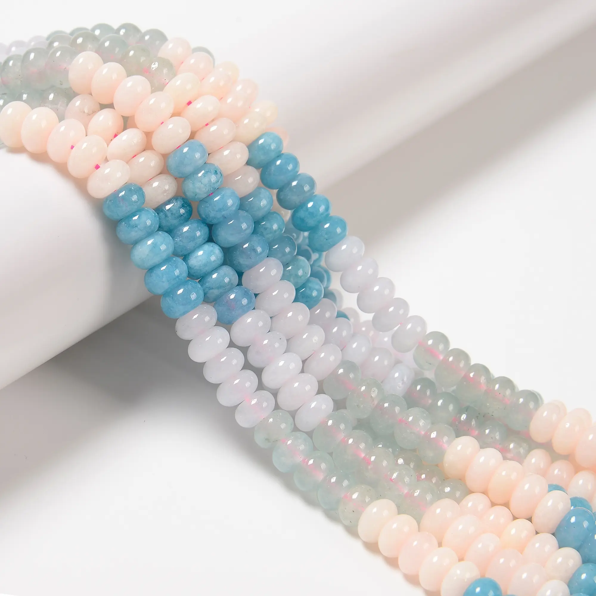 01-Multi-color Dyed Jade Smooth Rondelle Beads Size 5x8mm 15.3'' Strand