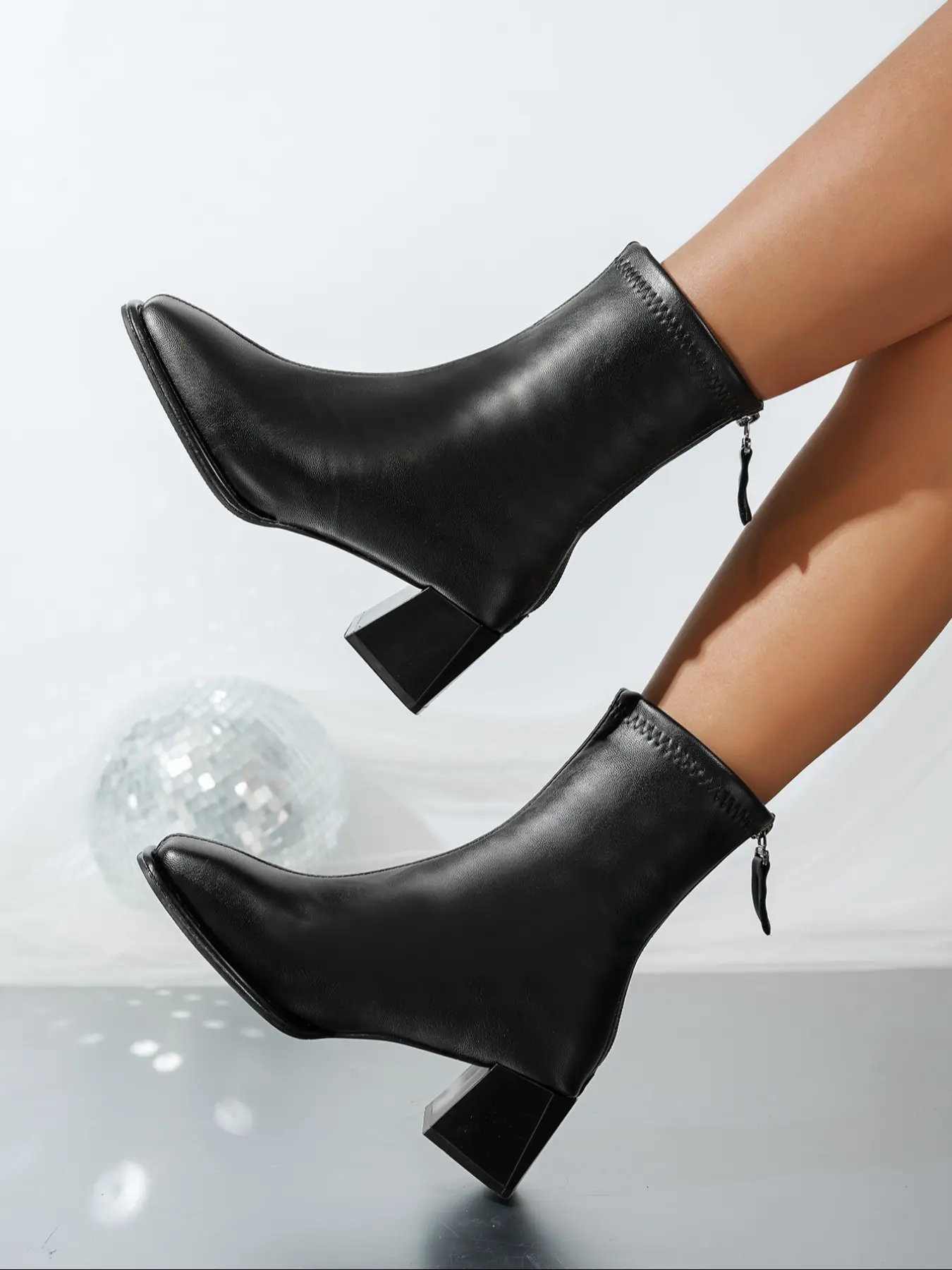 Women's French Style Square Toe High Heel Business Casual Boots, Fall Winter Fashion Mid-Calf Booties, Elegant Office Wear, Perfect for Commuting, Rubber, Footwear