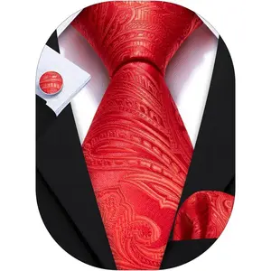 Ties for Men Paisley Silk Neckties Woven Floral Tie Sets Pocket Square Hanky Cufflinks Business Wedding