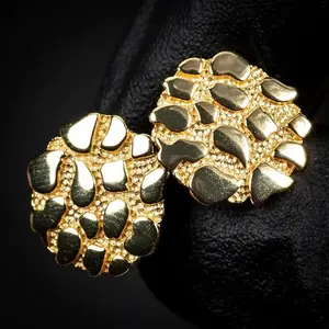 2026 New Arrivals & Fresh Design | 14K Solid Brass Golden Nugget Cookie Nugget 12mm Chunky Hip Hop Earrings | Gold Plated Unisex Jewelry w/ Gift Box