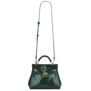 JW PEI Lucia Classic Top Handle Bag in Green Croc