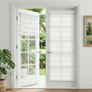 No Drill Zebra Blinds for French Door, Cordless Blinds for Door, 24" Covering Width, Small Gap Design Light Filtering Sheer Shades for Indoor Windows, 24 5/8" W x 72" L, White, 1 Panel