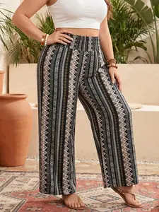 Boho Print Wide Leg Pants for Women, High Waist Casual Vacation Wear, Loose Fit, Suitable for Various Occasions, Bohemian