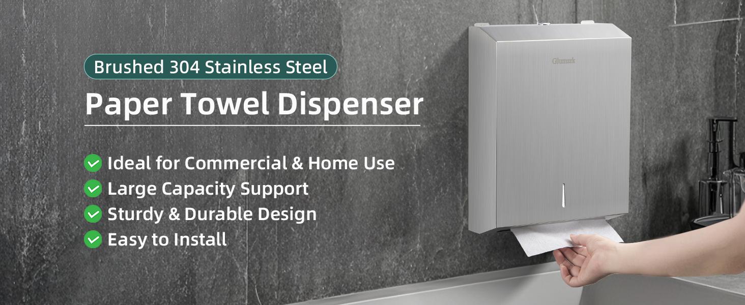 Paper Towel Dispenser Wall Mount, Large Commercial C/Z Tri Fold Multifold Hand Towels Dispenser, Brushed Stainless Steel Paper Towel Holder with Lock for Bathroom, Restroom and Public Places