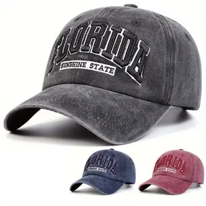 Unisex Letter Embroidered Wash Baseball Cap Outdoor Adjustable Sunscreen Leisure Hat Travel Tourism Beach Vacation