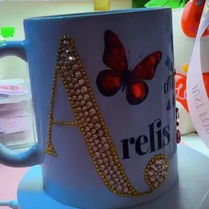 Dominican Mug    Relis Butterfly Mug with Rhinestone Letter A and Gold Chain Design for Coffee Lovers