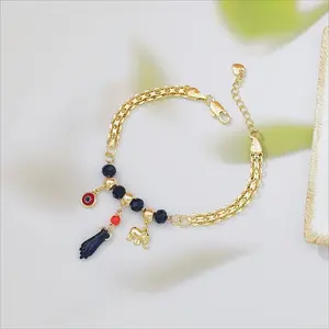 Bohemian Style Evil Eye Lucky Elephant Charm Bracelet with Black Beads - Perfect for Casual Attire and Parties, Ideal Gift for Best Friends outdoorfun Breathable Ankle Support Brace