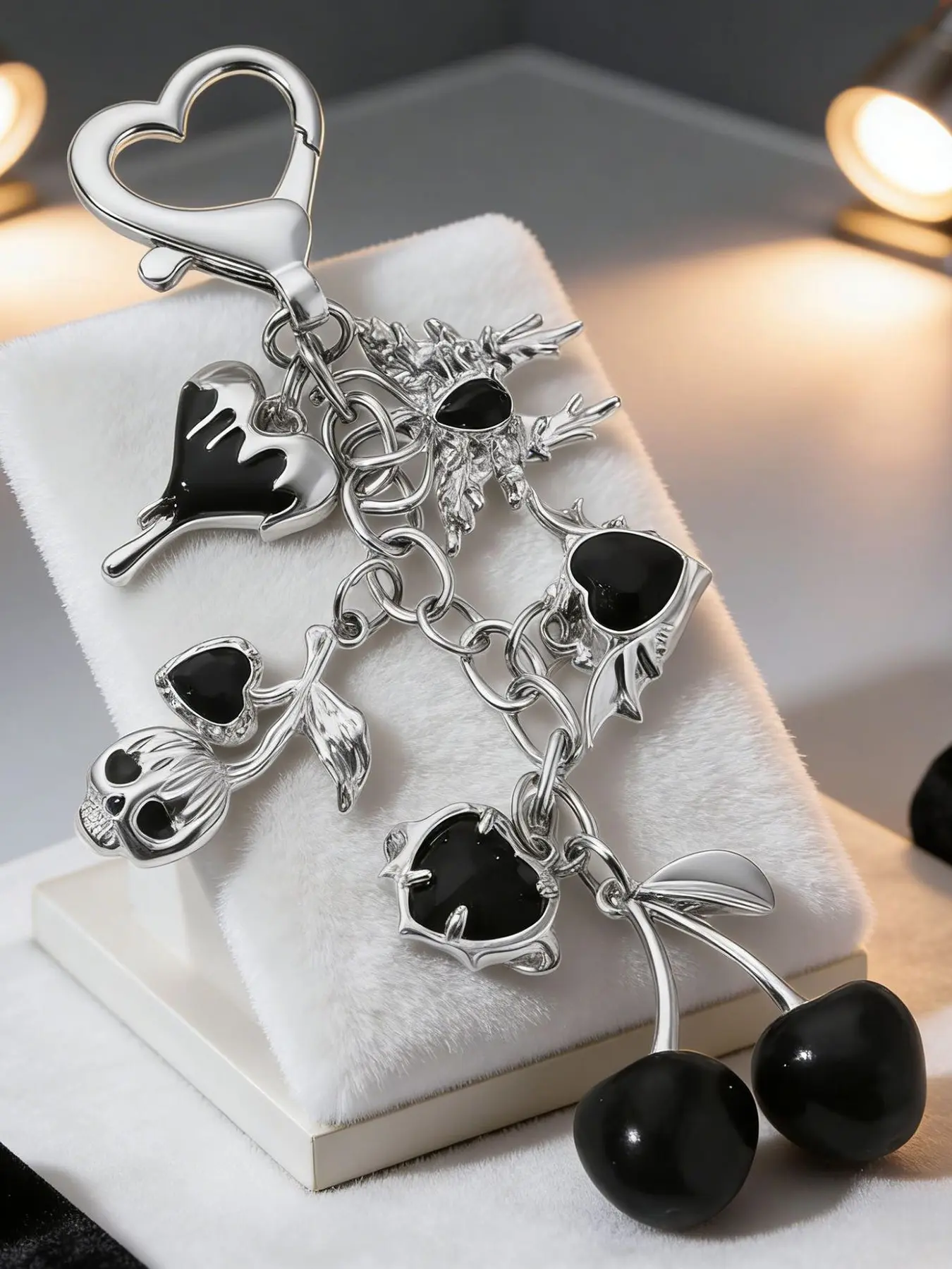 Cherry keychain with melting heart/skull pendant decoration design, Keychain Accessories, Decorative Charm, Love pendant, can be used as bag pendant and keychain Heart Handle Keychains Bag Charms