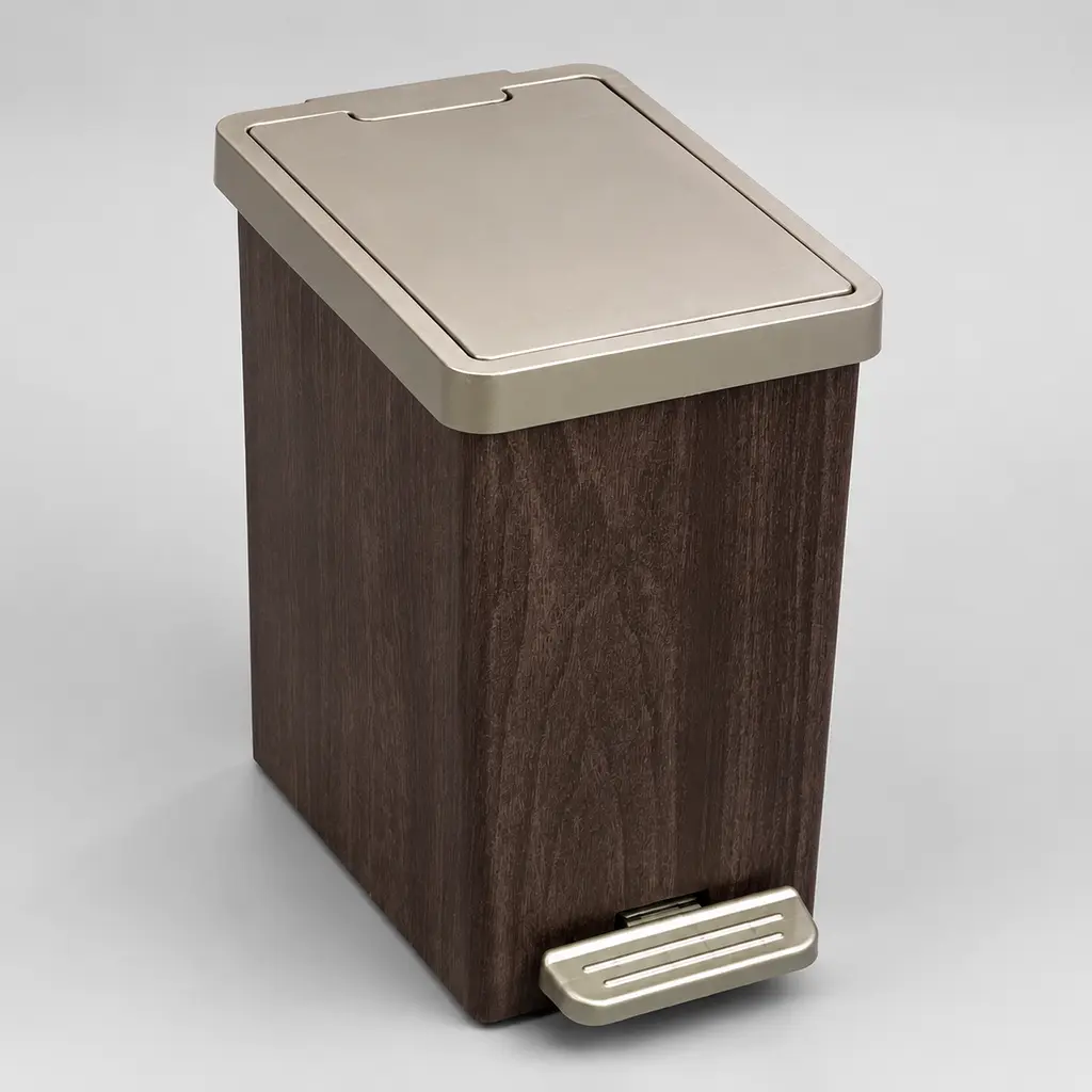 Wood Grain Pedal Trash Can with Lid, Foot Operated Rectangular Waste Bin, Removable Inner Bucket, Silent Close Imitation Wood Rubbish Bin, Aesthetic Lidded Garbage Bin for Bathroom, Kitchen, Bedroom, Apartment