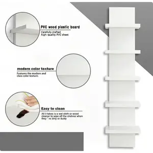 JointlyCreating 5-Tier Wall-Mounted Bookshelf PVC Floating Storage Rack Smooth Pressboard Vertical Display Shelf for Living Room Bedroom Entryway Decor