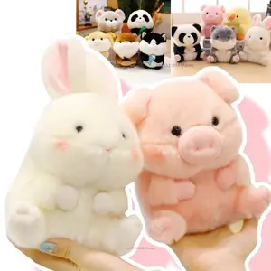 Super Cute Round Ball Shape Hug Bamboo Panda Plush Toy High quality Stuffed Cartoon animals Black Cat Doll toys  Hamster Dessert