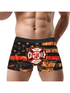 Patriotic Fire Dept American Flag Boxers, Distressed Maltese Cross Print, Firefighter Hero Gift