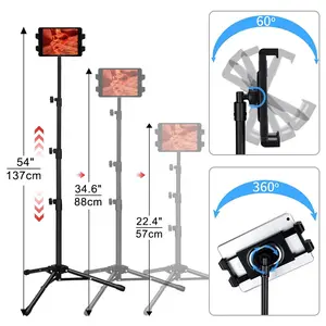 Floor Tripod Stand Tablet Phone Holder Height Adjustable Universal for 4.7-12.9 Inches