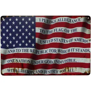 [Mother's Day Gift]USA American Flag Vintage Metal Tin Sign Retro Funny Art Wall Decor Gift Man Cave Bar US Pledge of Allegiance 8x12 Inch