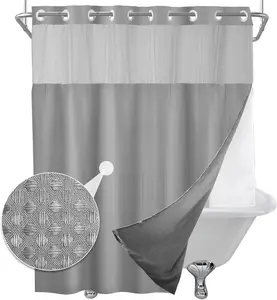 Grey Waffle Weave Shower Curtain with Snap in Liner, Waterproof, Detachable, Washable, 72 W x 74 H Inch, Gray Hotel and Spa Bathroom Decor Set