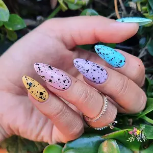 Pastel Almond Eggshell Press On Nails, Handmade Springtime Nails, Kawaii Easter Design