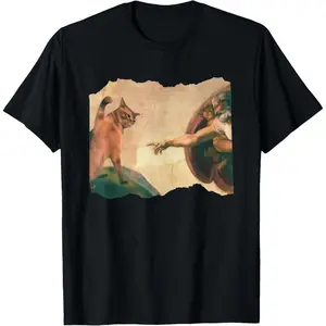 Funny Cat Swatting God’s Hand Parody T-Shirt – The Divine Swipe Cat Meme Tee for Men Women, Hilarious Cartoon Cat Graphic Shirt, Unisex Casual Short Sleeve Top, Trendy Internet Meme Parody Tee, Soft Comfortable Everyday Wear, Cute Cat Lover Gift, Aestheti