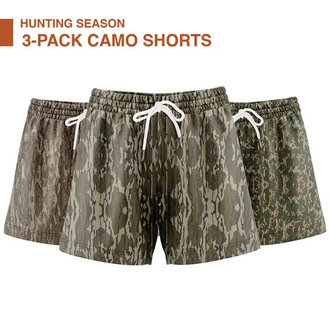 Men's 3-Pack Sporty Athletic Camo Polyester Blend Hunting Shorts - 5-in Inseam Gym-Ready Mesh, Breathable Quick-Dry Outdoor Gear for Hunting, Fitness, Ideal Gift, Sporty Athletic Men's Sports Shorts