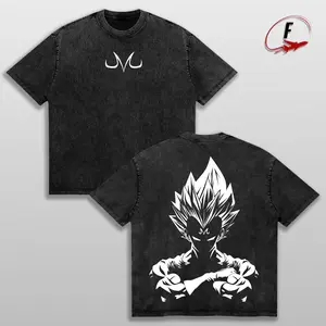 Vintage Washed Dragon Majin Vegeta Graphic Tee - Menswear Short-Sleeve Oversized Drape Casual Anime Streetwear, Heavy Cotton DBZ Gym Pump Cover