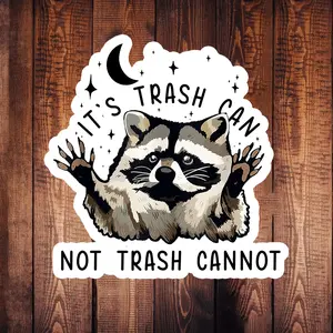 4PCS/SET "IT'S TRASH CAN NOT TRASH CANNOT Raccoon Text Meme Logo (Realistic Texture Raccoon Image + Text Split Meme + Moon-Star Night Decoration Style)" Car Whimsical Fun-Style Sticker For Body/Window Sticker For Cars Cross-border