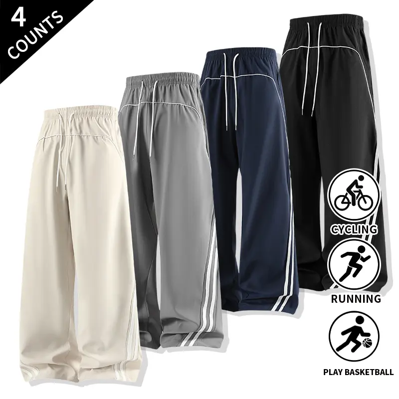 4-Pack Men’s Striped Track Pants with Elastic Drawstring Waist – Casual Athletic Everyday Streetwear
