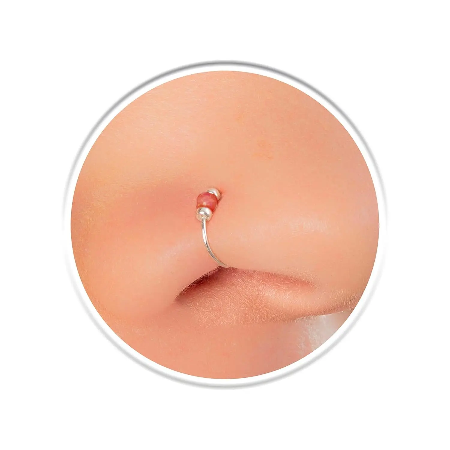 925 Sterling Silver Nose Ring With Red Opal - 24 Gauge Thin Nose Hoop With Opal - Tiny Nose Jewelry