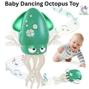 Baby Dancing Octopus Toy for 1 2 3 4 5 Year Old Boy Girl, Baby Tummy Time Electric Crawling Octopus Toys 12-18 Months, Dancing Squid Toy for Walking Toddlers,Birthday , Easter Gifts, Green