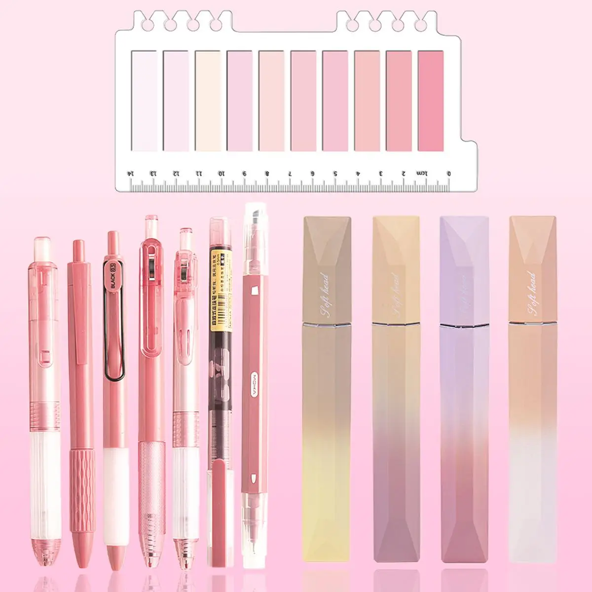 Gradient Gel Pen Set, Including Gel Pens & Highter Pemarkers & Index Sticker, Multifunctional Writing Stationery Set, Opening Season Stationery Set, F