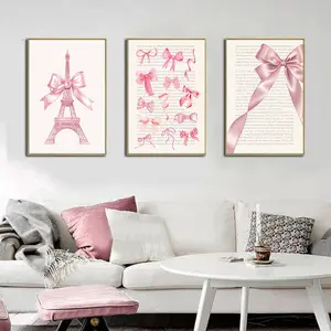 Christmas Bow Theme Frameless Decor Set, Holiday Posters, Party Posters, Canvas Wall Art, Living Room Decoration