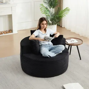 43-Inch Modern Round Corduroy Single Sofa Comfy Couch - Soft Spring & Foam Lounge Chair with 3 Pillows, Pillow Back, Wide Arms, Non-Slip Bottom, No Assembly, Compressed Accent Chair for Bedroom, Game Rooms