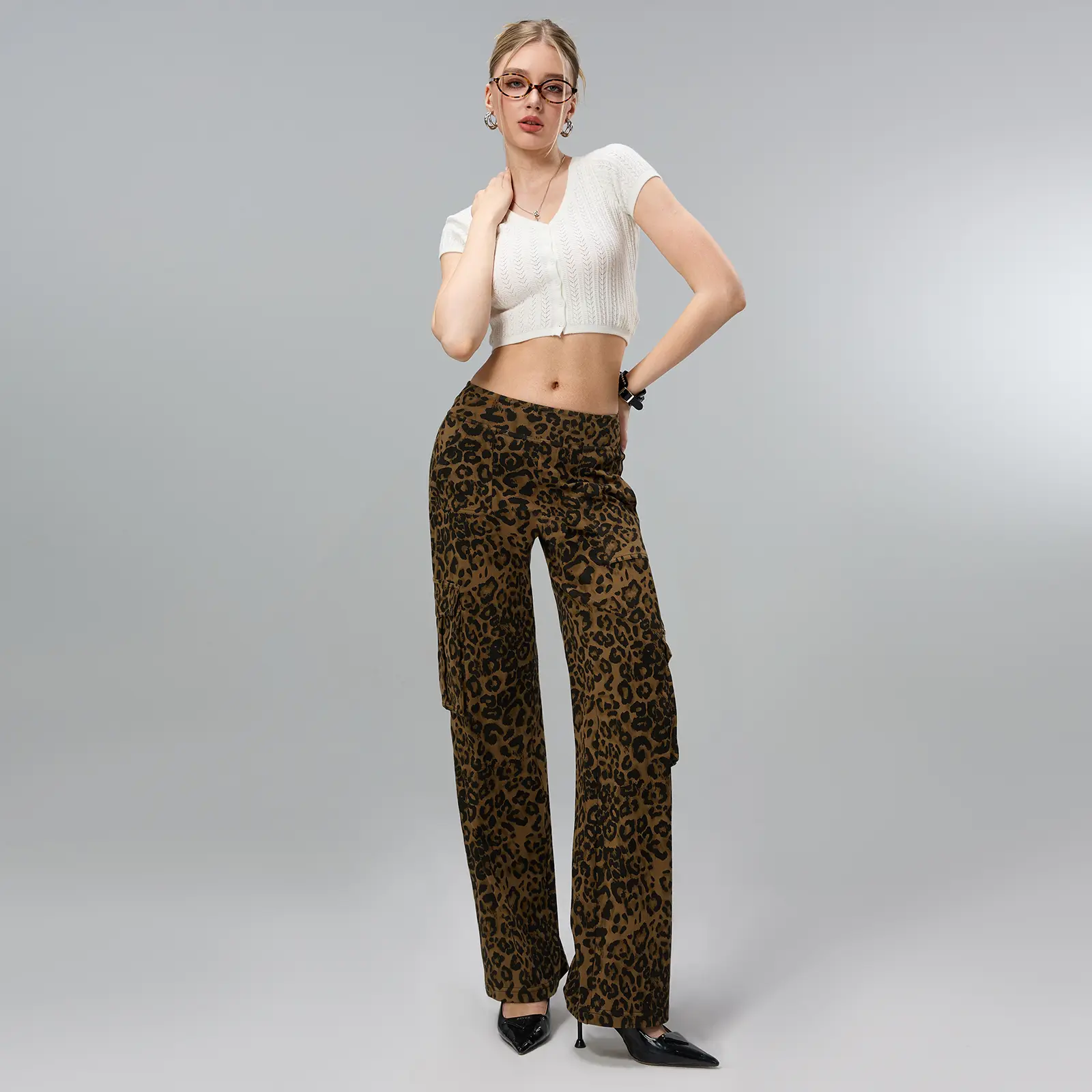 JOJOANS High Waist Stretch Cargo Pants Women Baggy Multiple Pockets Relaxed Fit Straight Wide Leg TikTokShopBlackFriday Bottom