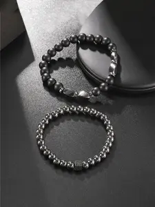 Luxury Natural Hematite Beaded Bracelet Set for Men, Elastic Charm Magic Cube Design, Casual Style, All Seasons Wear