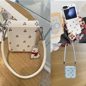 Cute Cherry Short Chain Hing Case For Samsung Galaxy Z Flip6 Case Z Flip7 5 4 3 Motorola Razr50 Ultra Huawei Nova Flip Pocket2