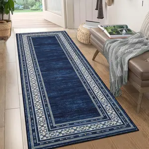 【GARVEE】2x6 Kitchen Runner Rugs Washable, Soft Non Slip Hallway Rug Carpet, Indoor Modern Geometric Rugs, Low Pile Throw Runner for Laundry Entryway Bathroom, Blue