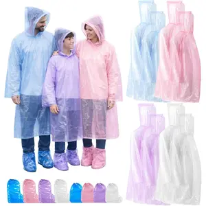Disposable Rain Ponchos (20 Sets), Family Rain Kit with Adult & Kids Sizes, Full Body Waterproof with Shoe Covers for Travel, Theme Parks, Group Events