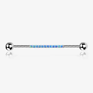 Implant Grade Titanium Sparkle Lined Fire Opal Industrial Barbell