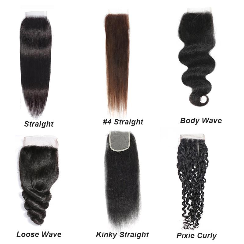 Binf 4x4 Lace Closure Human Hair Straight/Body Wave/Kinky Straight/Pixie Curly/Loose Wave/Water Wave Lace Closure Brazilian Virgin Remy Hair Transparent Frontal Closure Pre-plucked with Baby Hair
