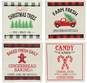 Rustic Buffalo Plaid Christmas Pillow Case Covers with Candy Cane and Gingerbread Christmas Trees