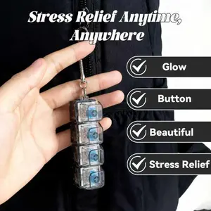 Glowing Keyboard Keychain, 4-In-1 Stress Relief Button Clipper, Transparent Color, Reduces Anxiety & Fidgets, Perfect Gift Idea