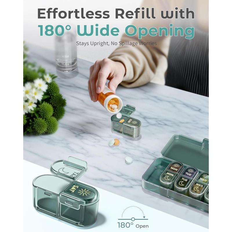 Pill Organizer 7 Day, Weekly Pill Box for Travel, Portable Medicine Organizer for Vitamins, Fish Oils & Supplements